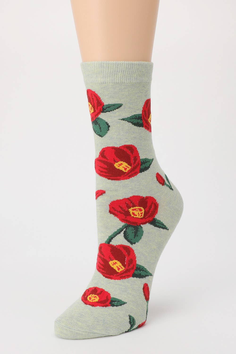Flower Pattern Cotton Blend Crew Socks