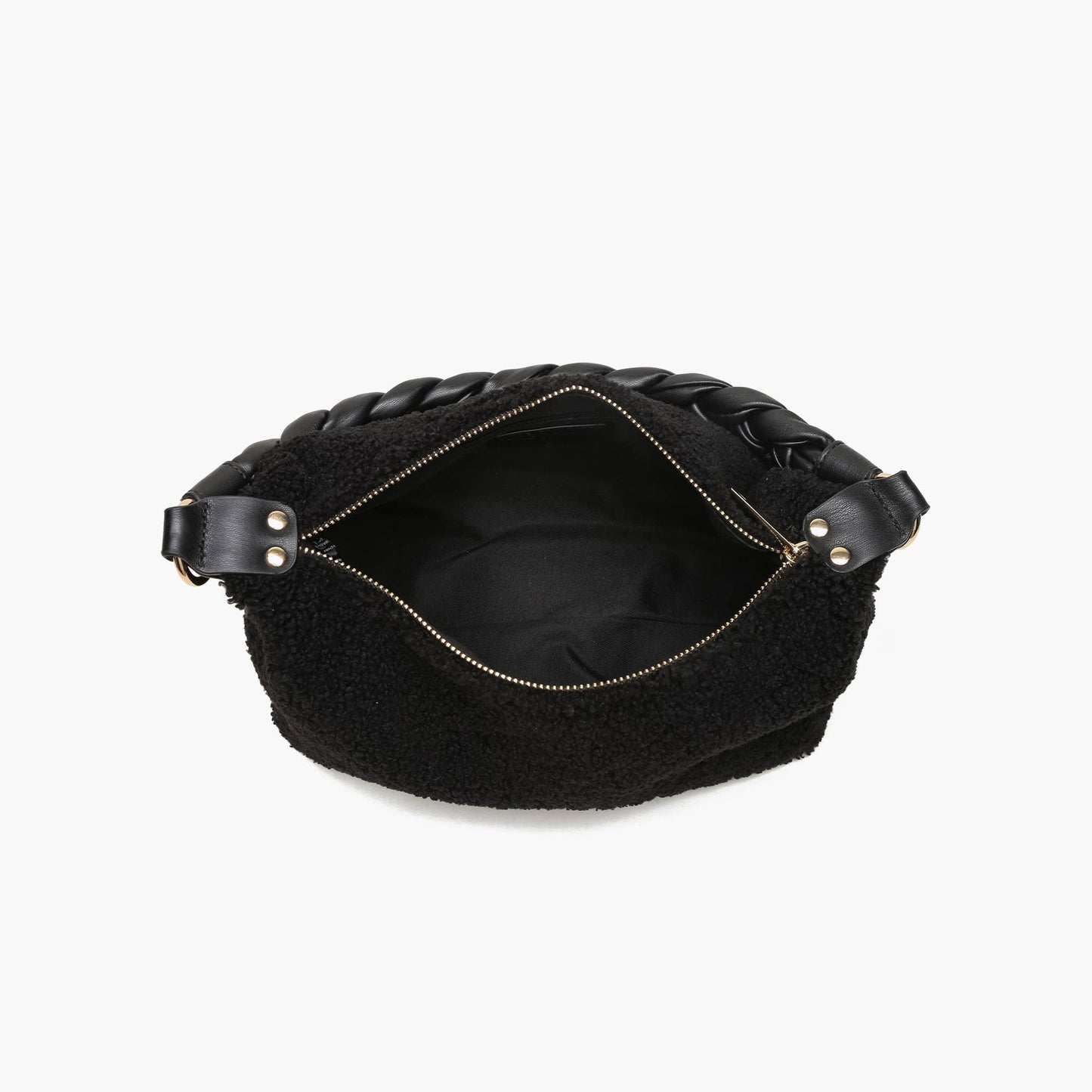 Black Faux Fur Braided Shoulder Bag