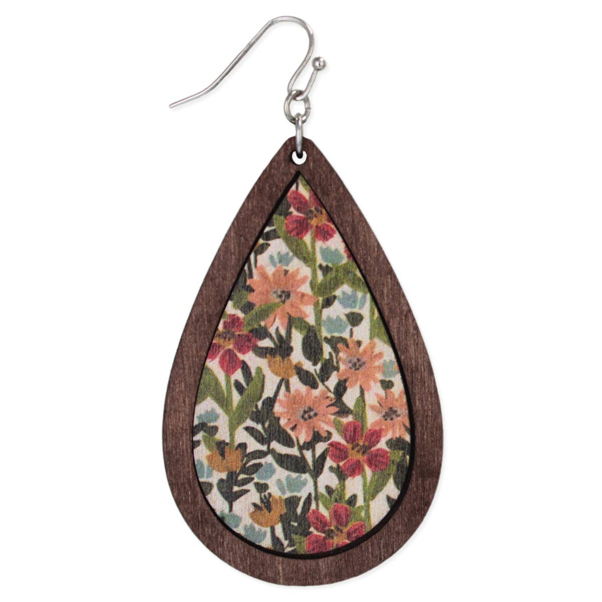 Colorful Posy Wood Teardrop Earrings