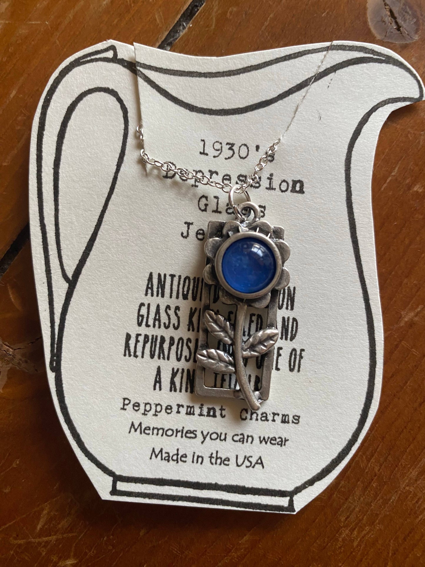 Cobalt Blue Depression Glass Flower Necklace