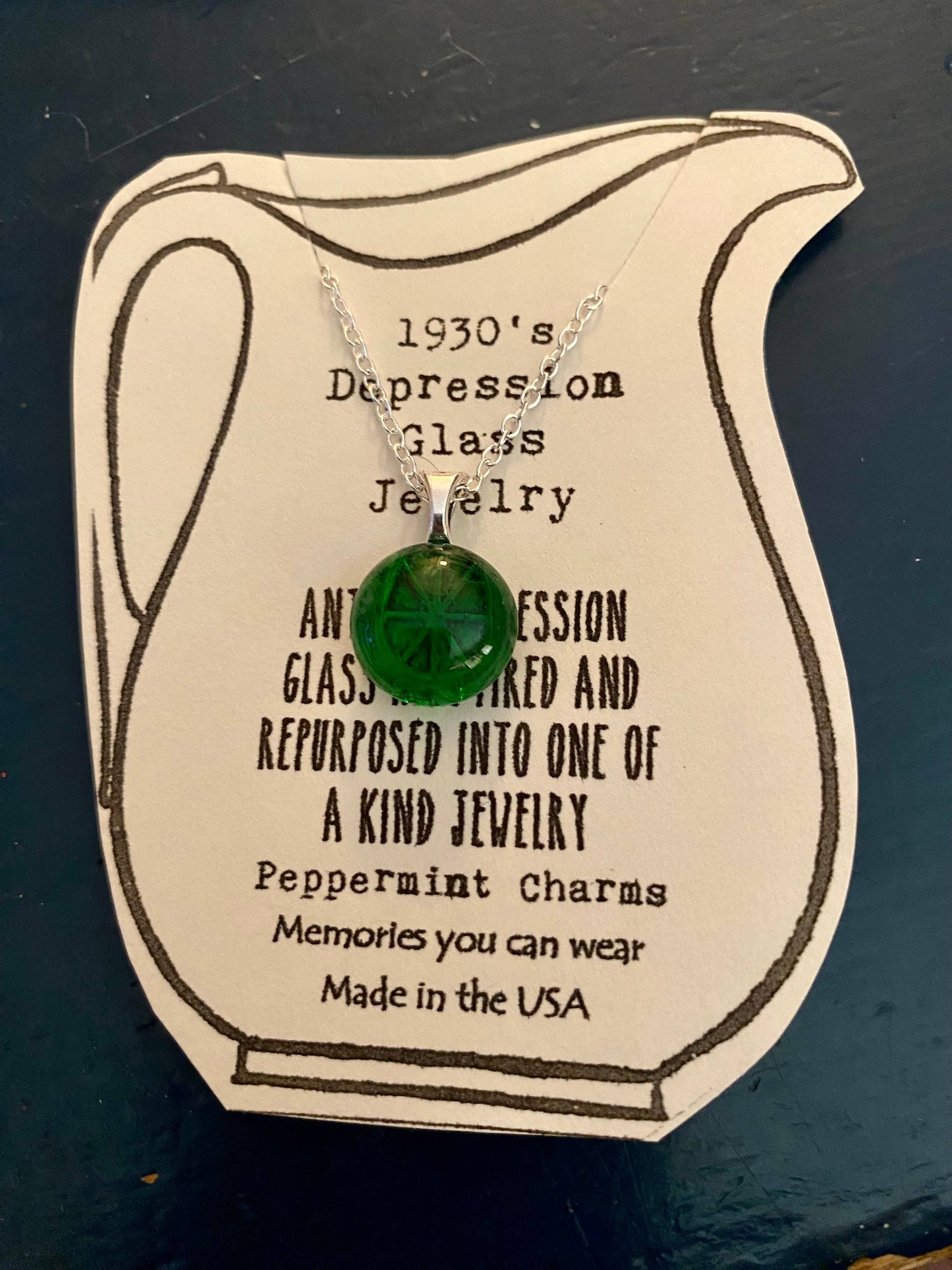 Emerald Depression Glass Necklace
