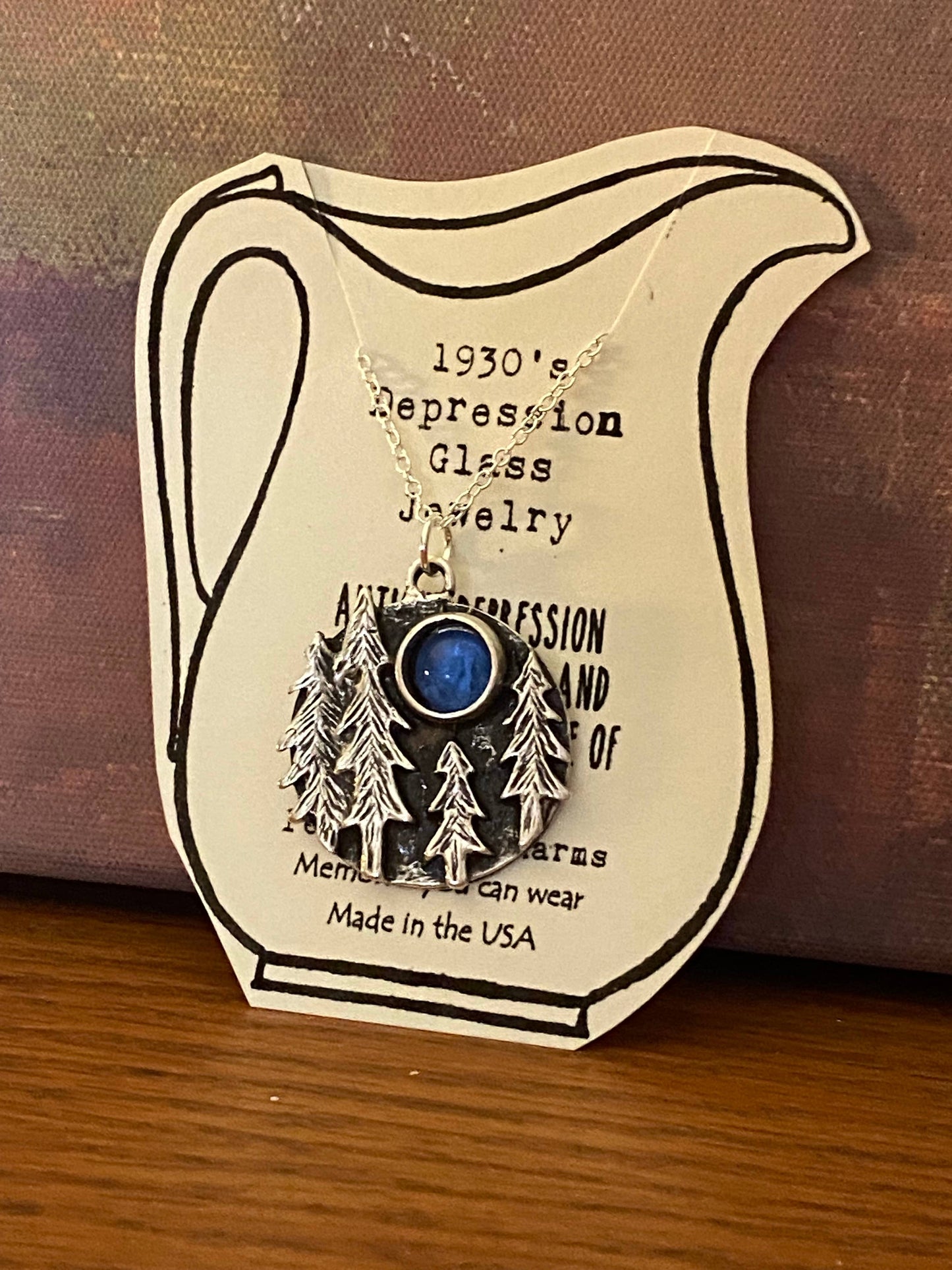 Cobalt Blue Depression Glass Tree Necklace