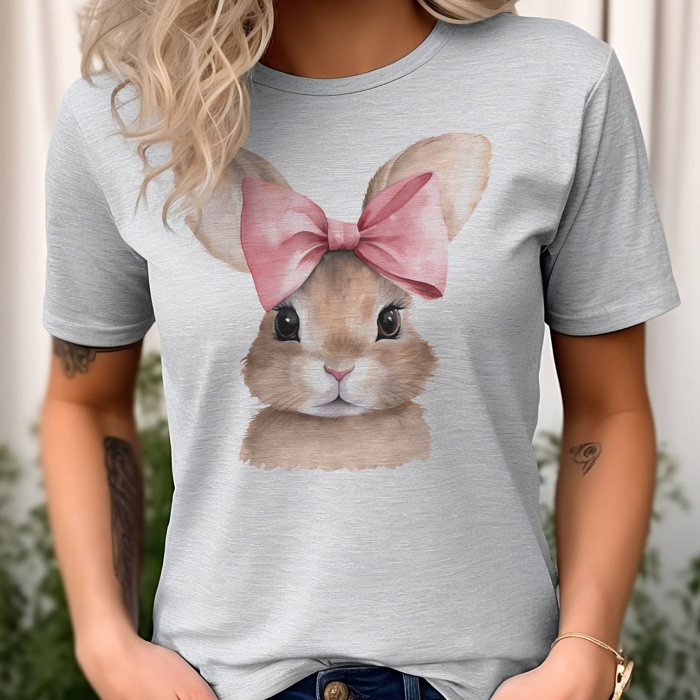 Easter Bunny Pink Bow Vintage Graphic Tee