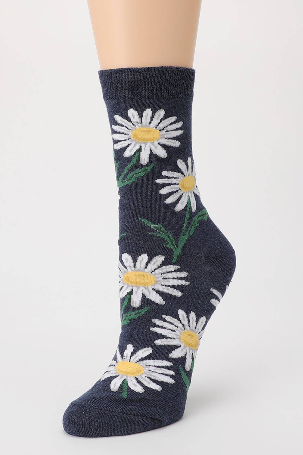 Flower Pattern Cotton Blend Crew Socks