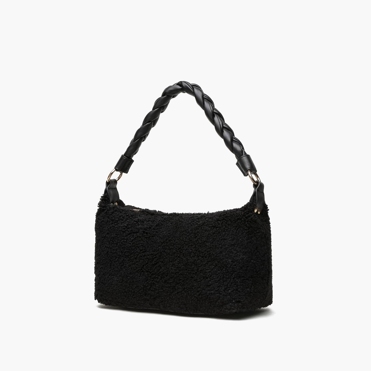 Black Faux Fur Braided Shoulder Bag