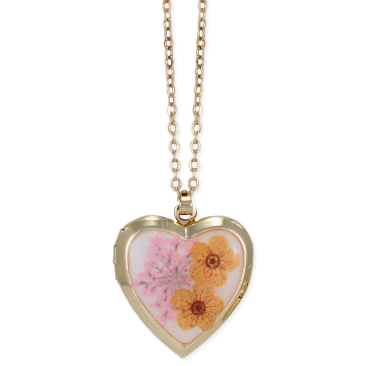 Orange & Pink Dried Flower Locket Necklace