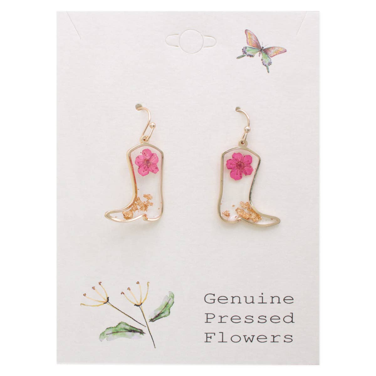Dried Flower Cowboy Boot Earrings