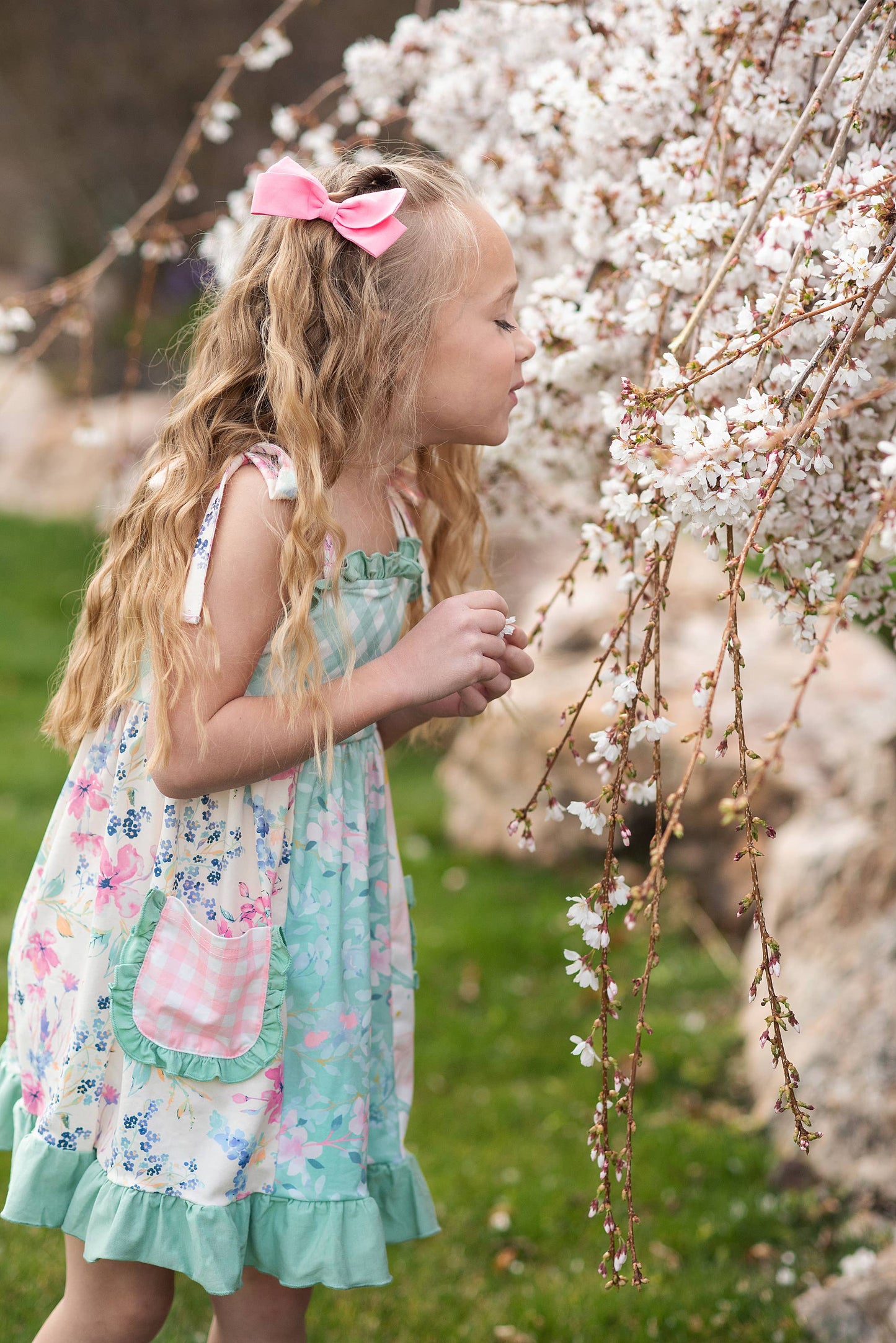 Girls Mint Gingham Ruffle Dress