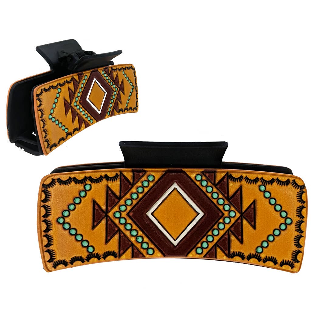 Western Aztec Leather Hair Claw