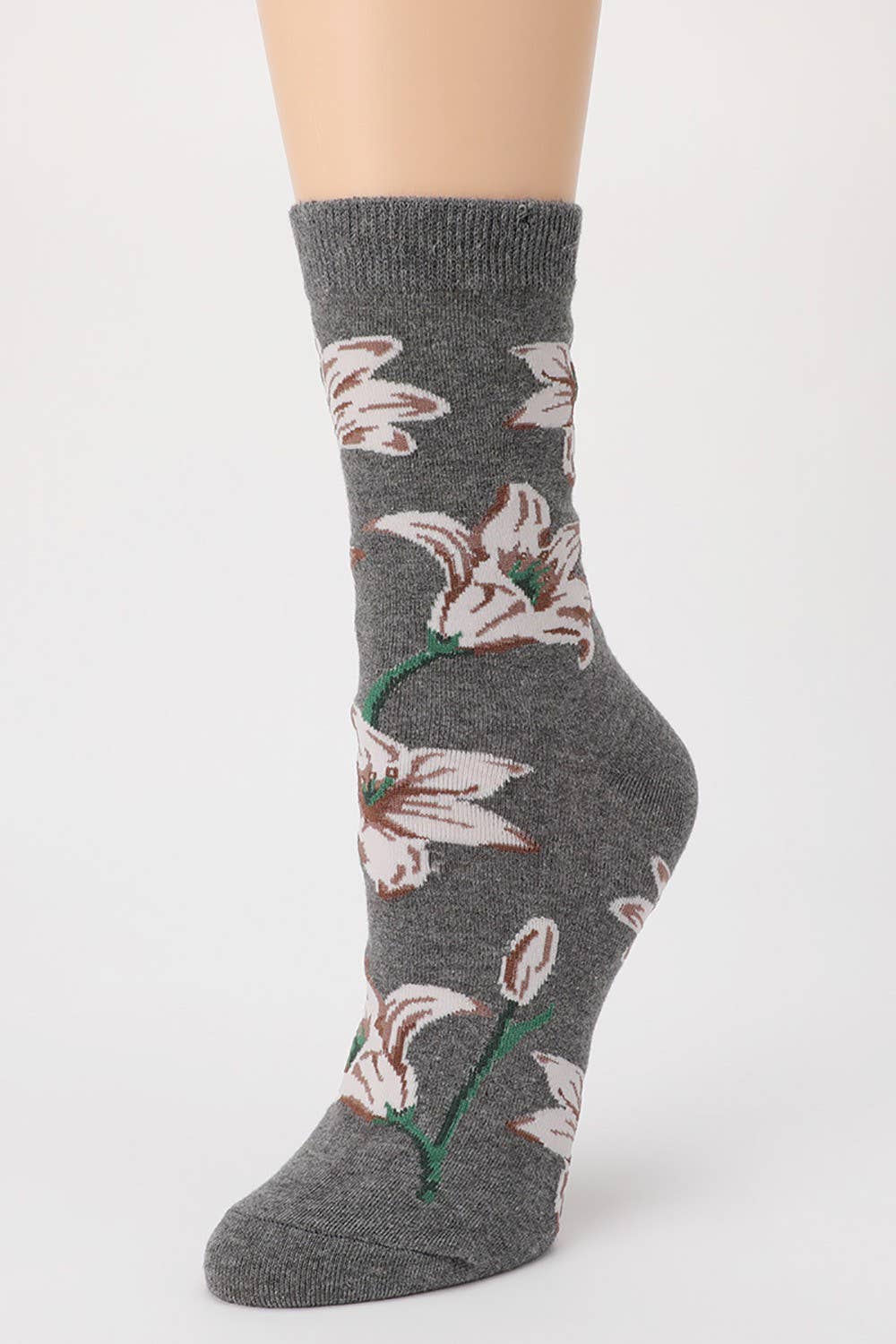 Flower Pattern Cotton Blend Crew Socks