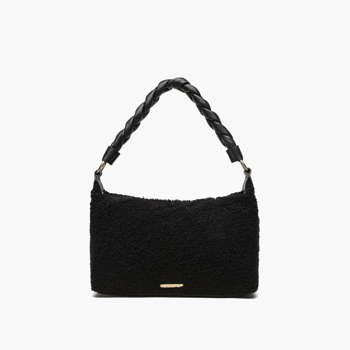 Black Faux Fur Braided Shoulder Bag