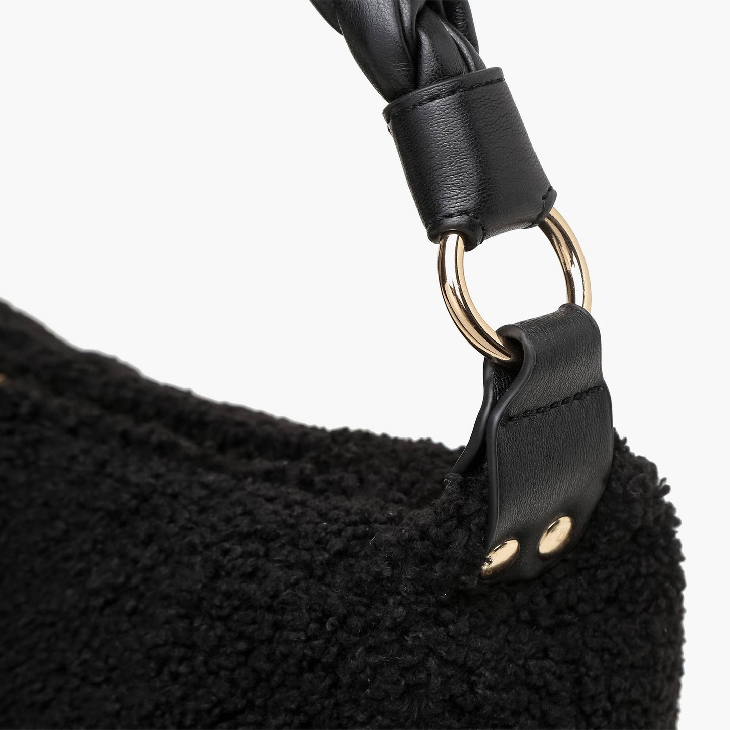 Black Faux Fur Braided Shoulder Bag