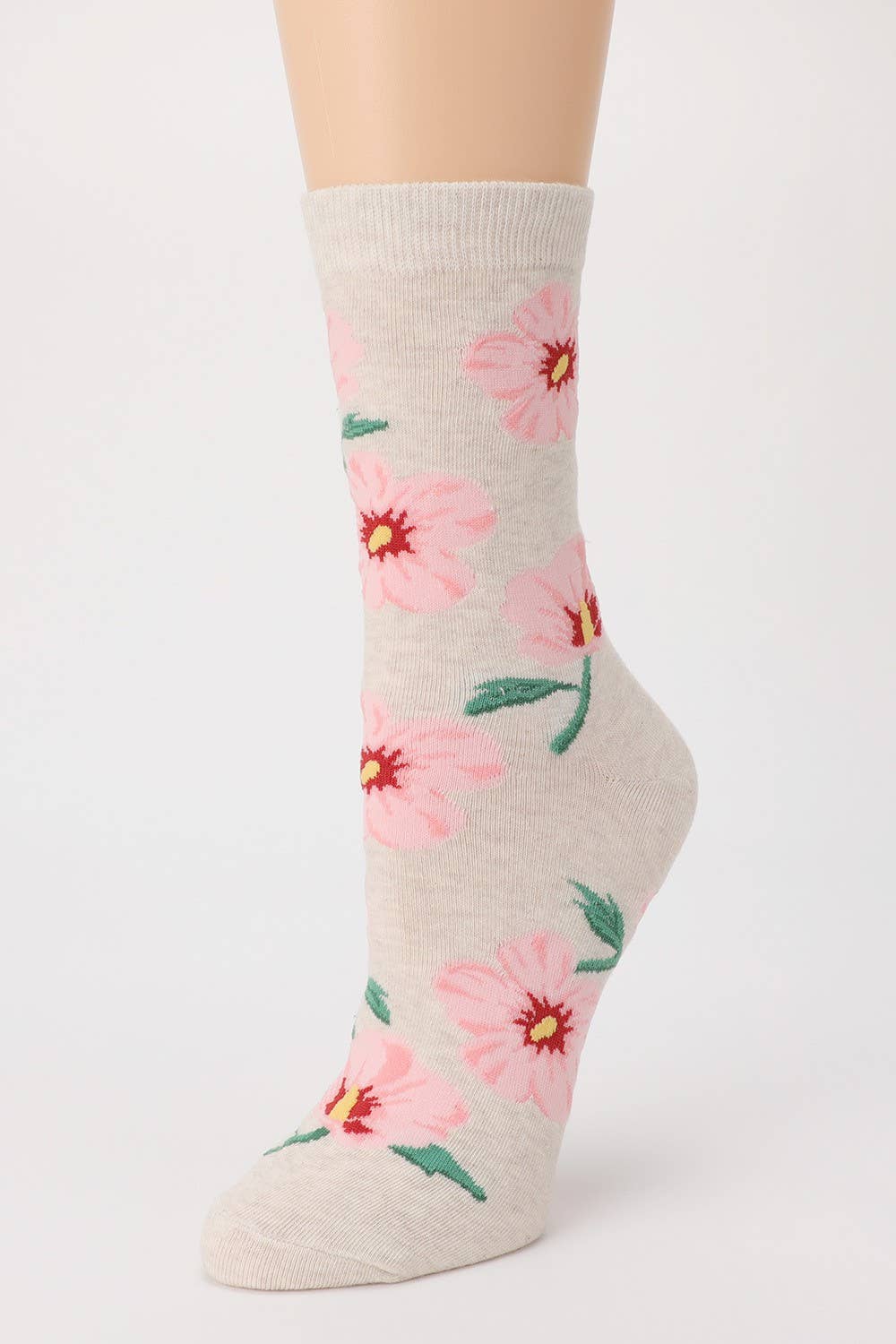 Flower Pattern Cotton Blend Crew Socks