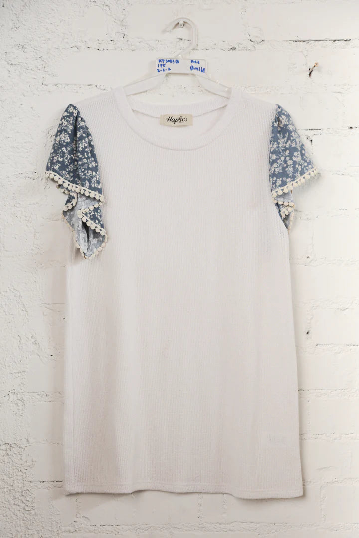 Blue & White Floral Short Sleeve Top
