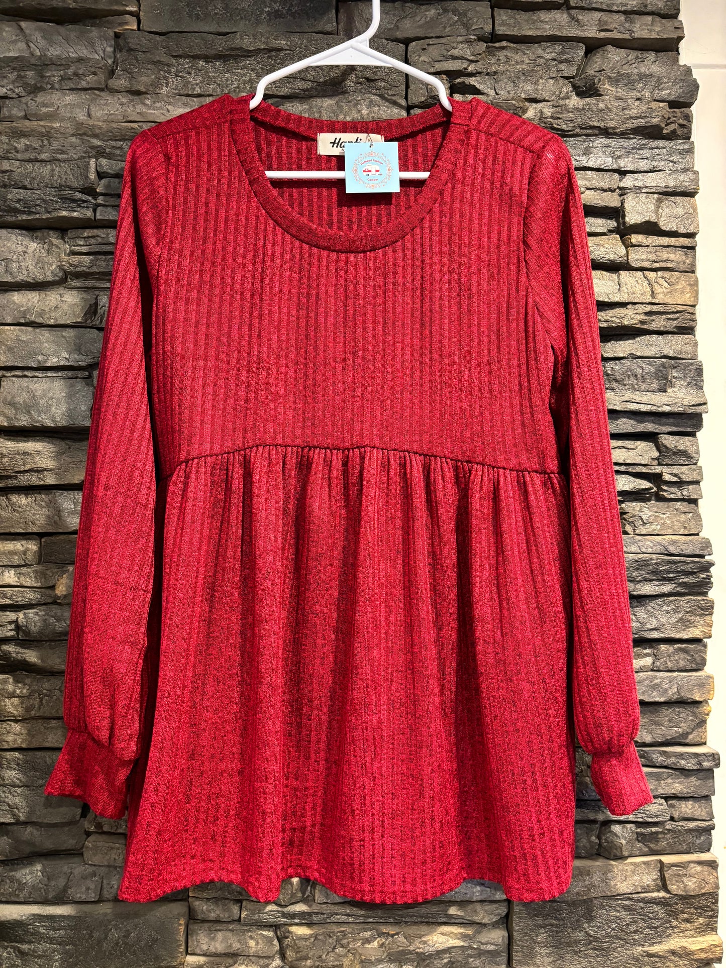 Long-sleeved Ribbed Babydoll Top