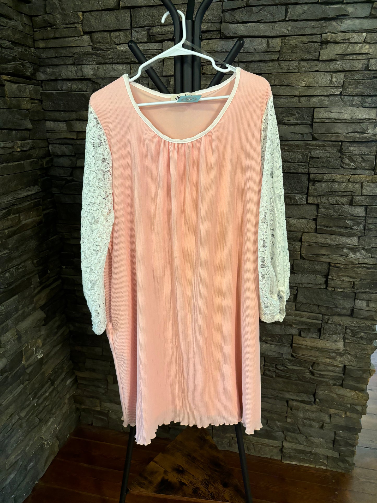 Pink Lace-Sleeved Dress