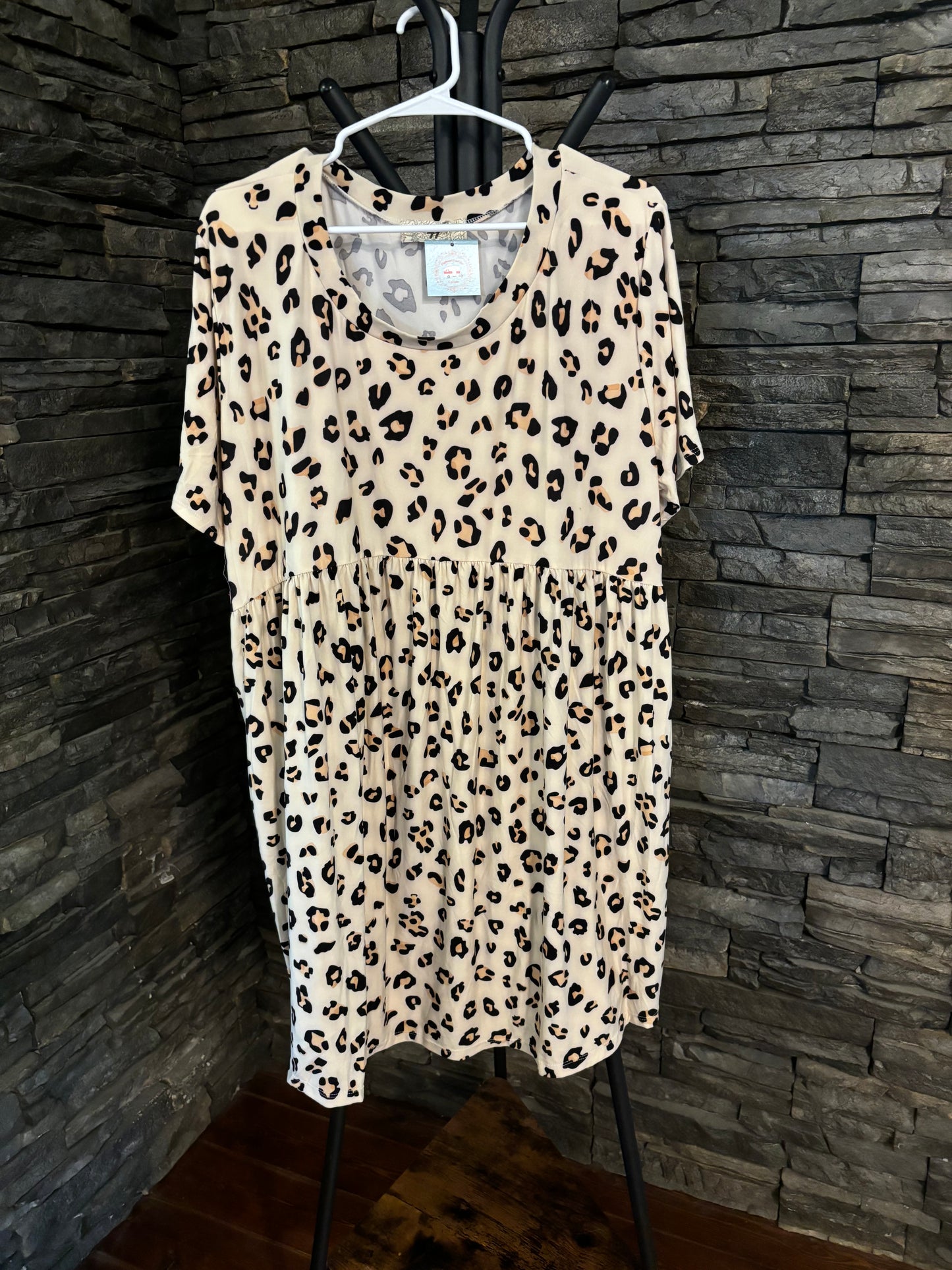 Tan Animal Print Dress with Pockets