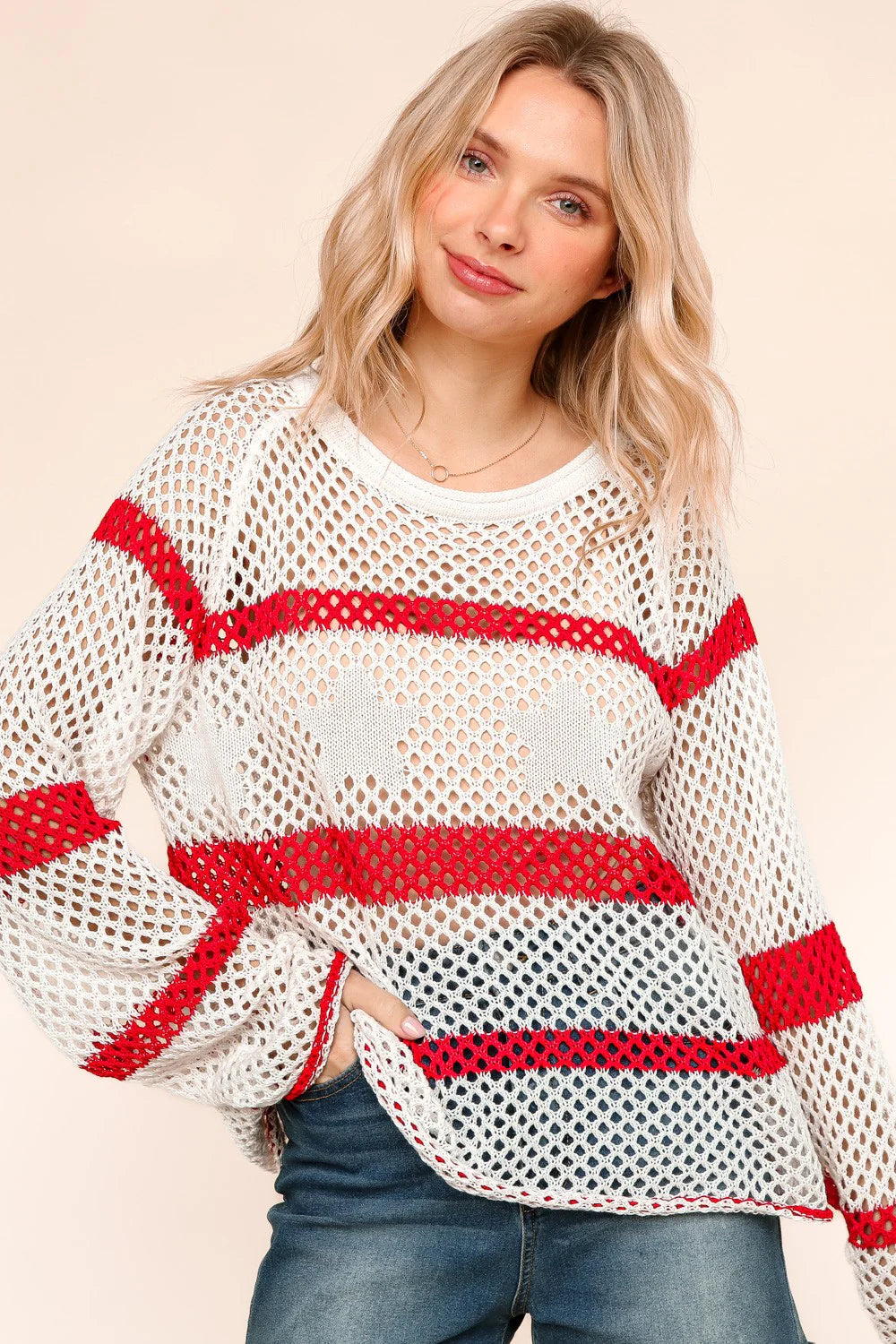 Red Stripe and Star Crochet Top