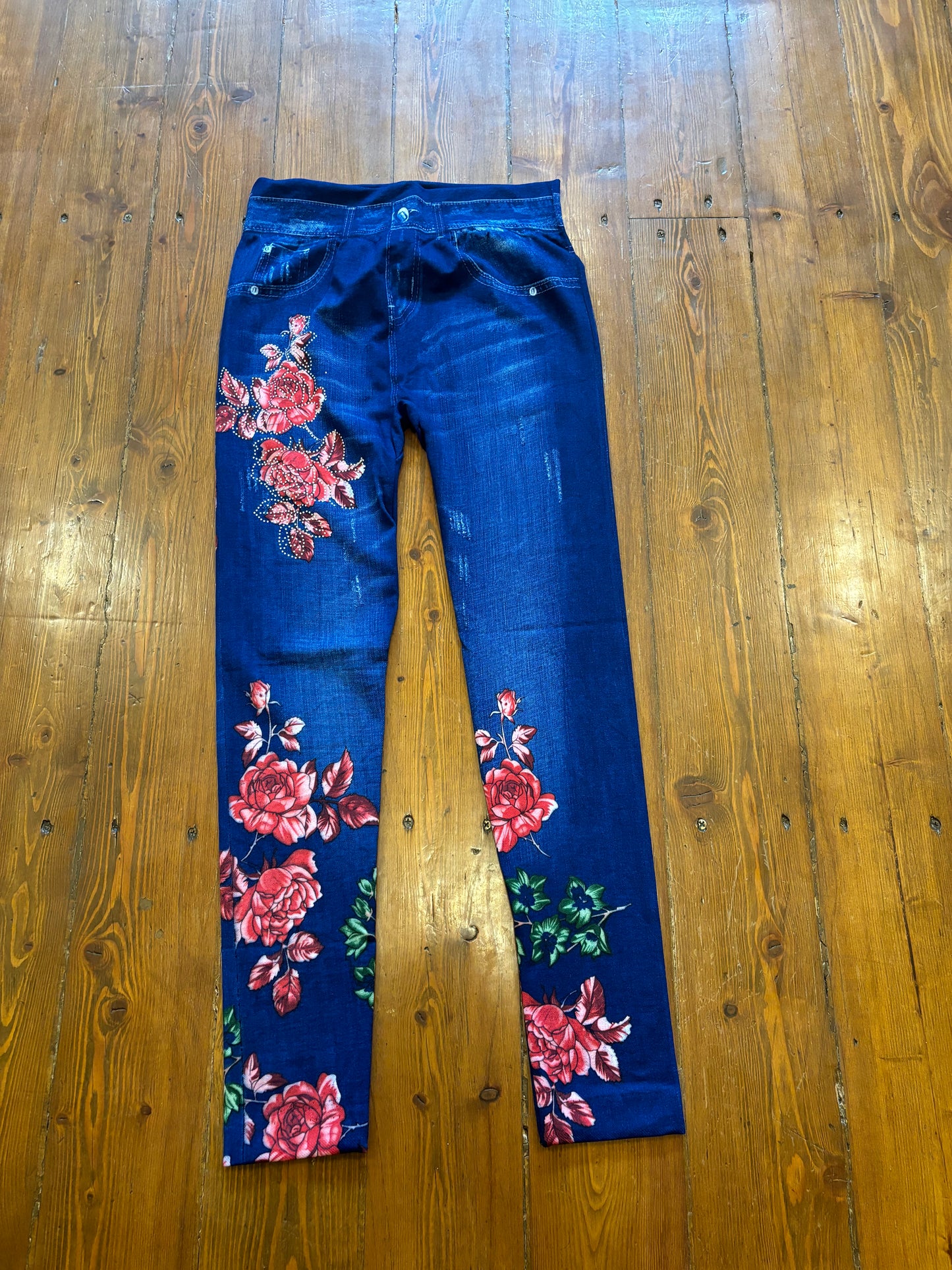 Rose Denim Leggings