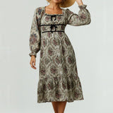 Shirred Smocking Vintage Floral Midi Dress