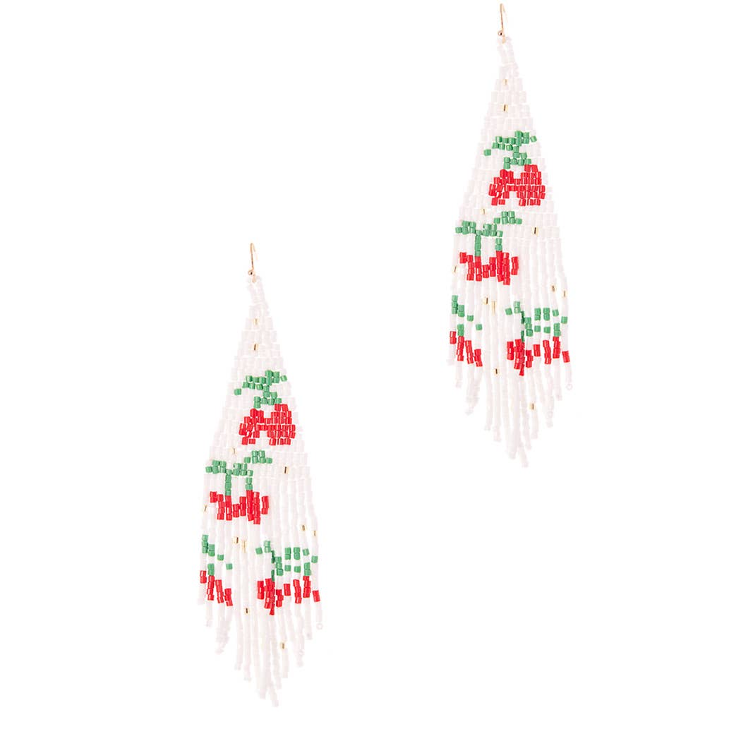 Cherry Seed Beaded Tassel Earrings