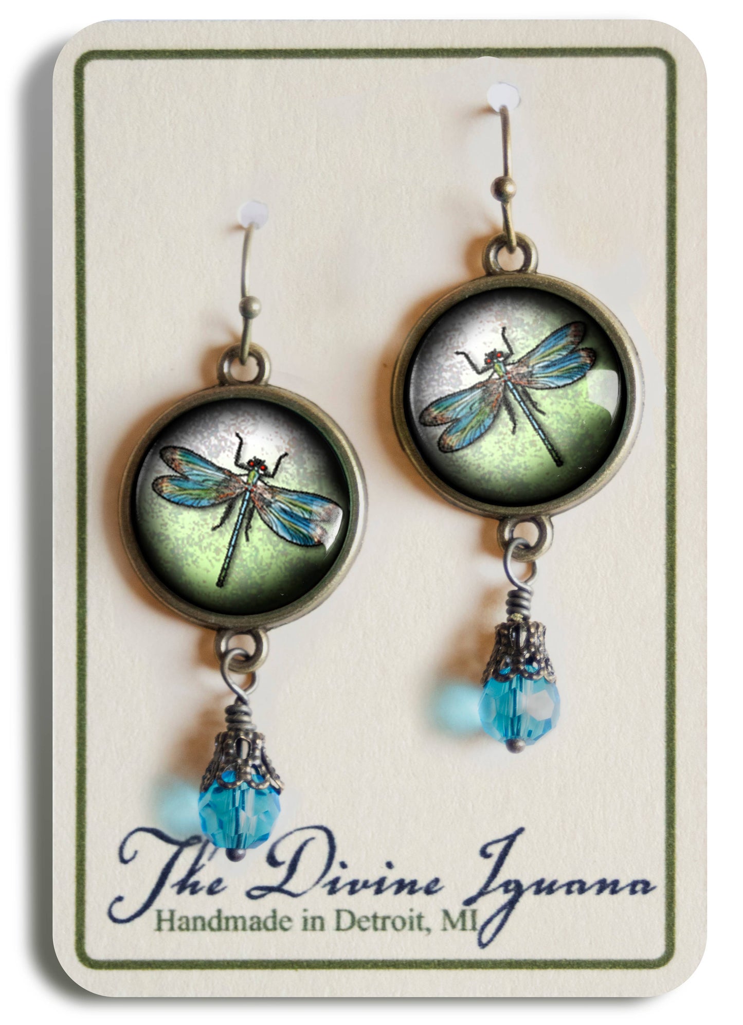 Dragonfly Vintage Inspired Glass Cabochon Earrings