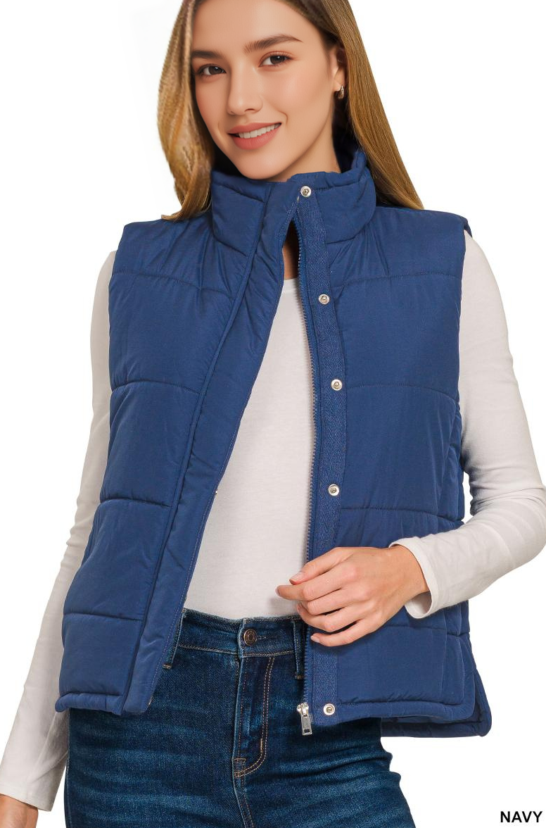 Navy Blue Quilted Vest w/ Pockets