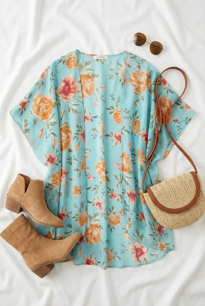 Aqua Floral Kimono