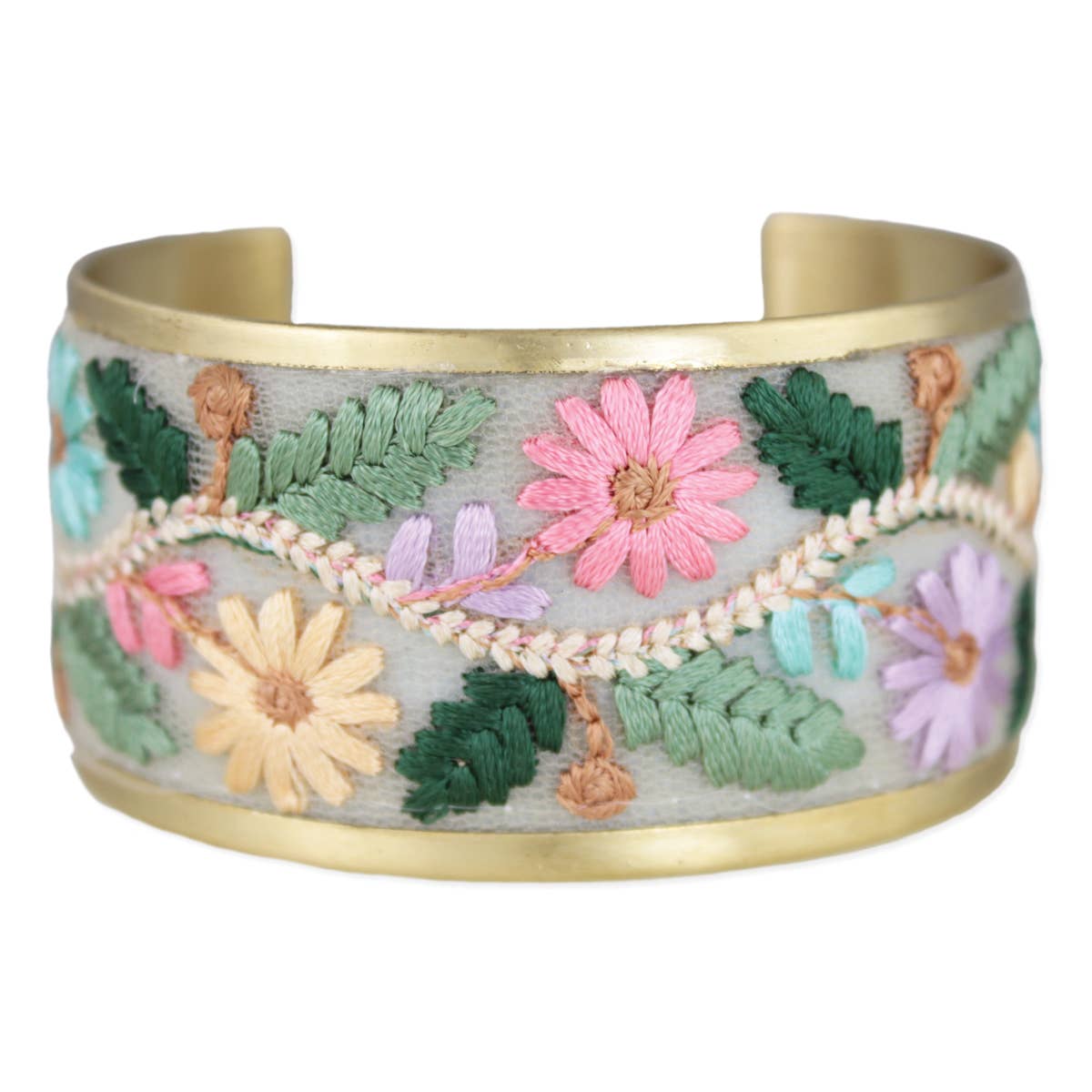 Floral Embroidered Cuff Bracelet