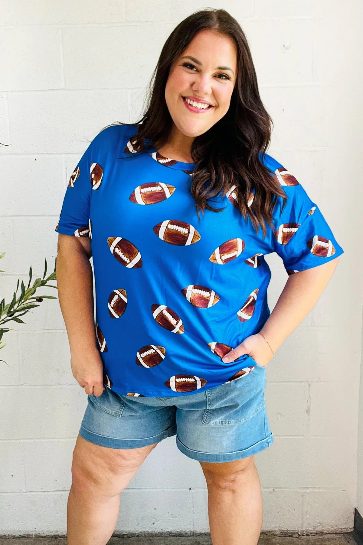 Blue Football Print Top