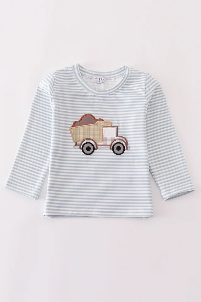 Blue Stripe Dump Truck Boys Top