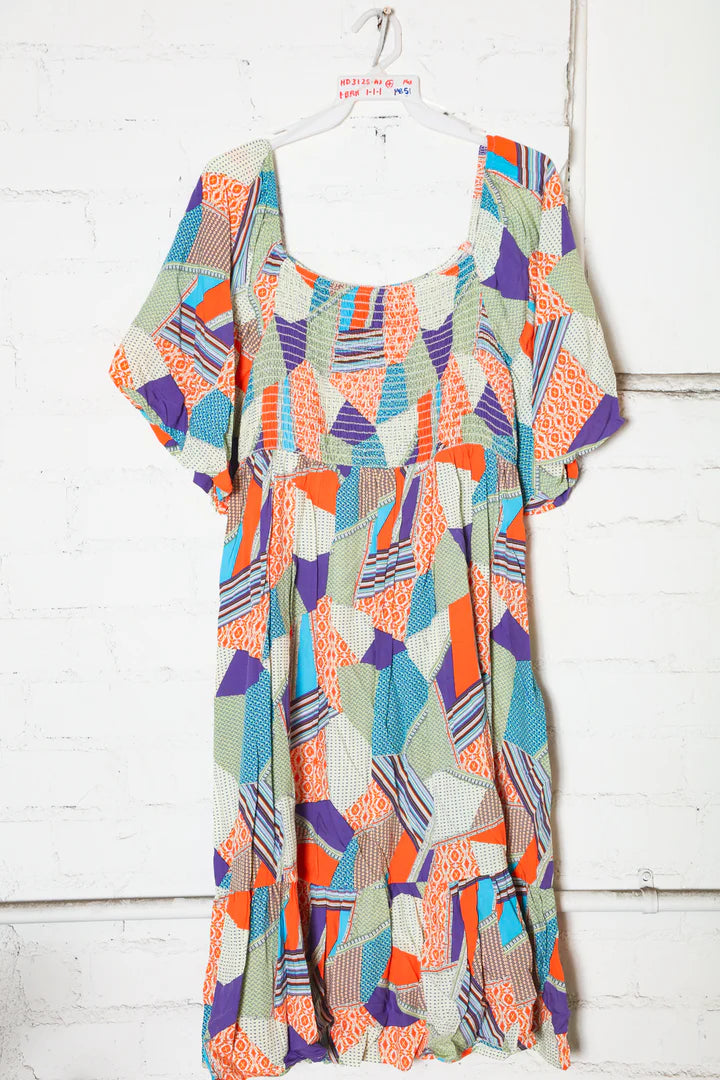 Bubble Sleeves Patchwork Dress