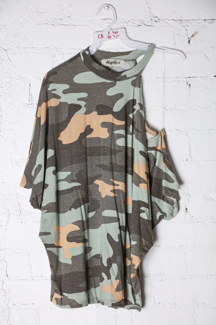 Cold Shoulder Camo Top