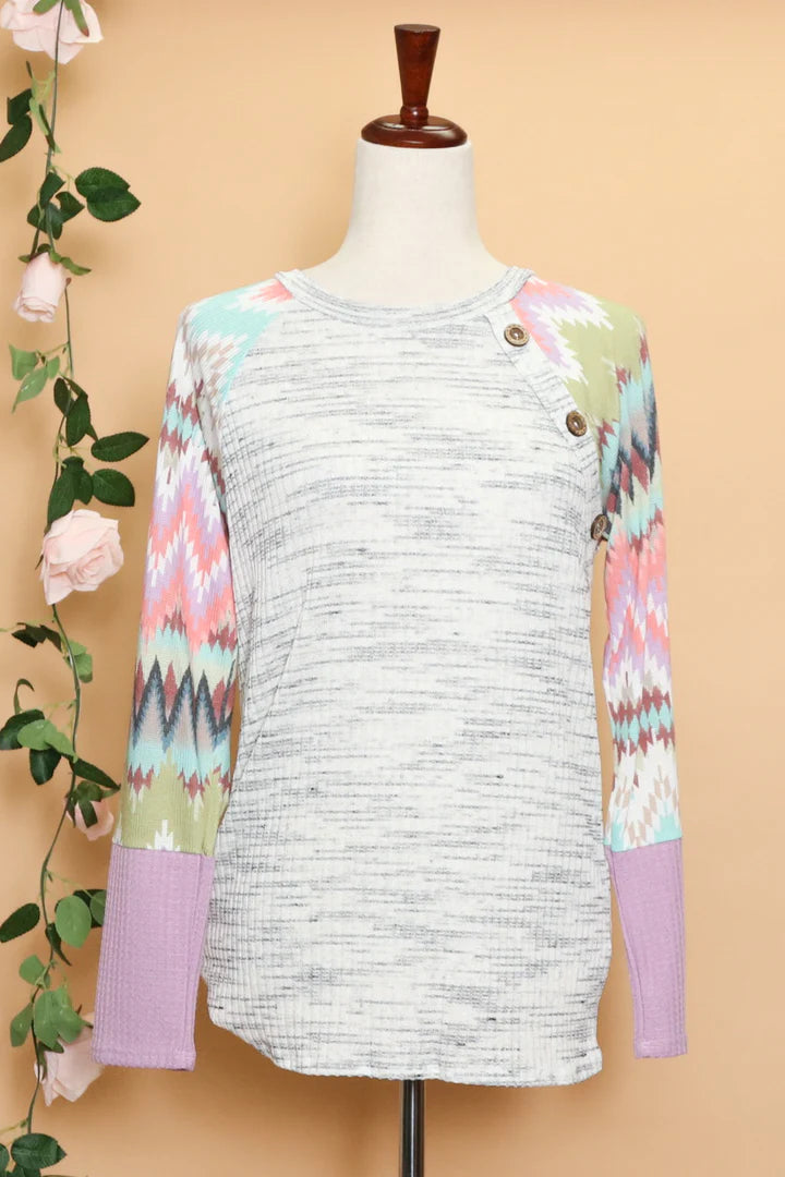 Colorful Sleeve Thermal Button Top