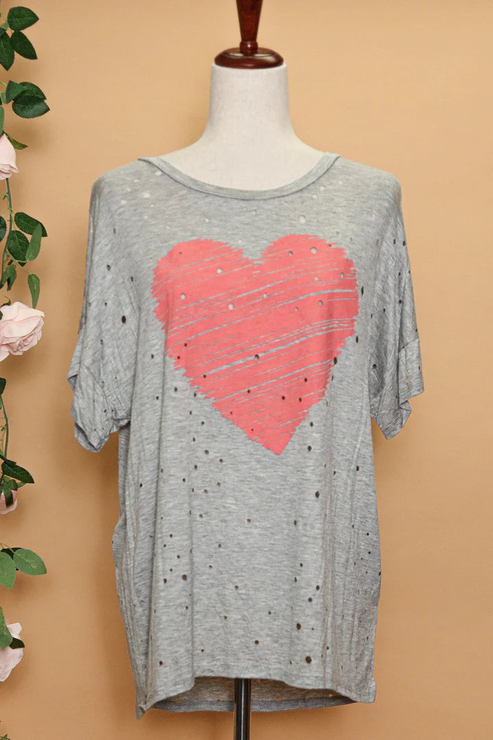 Distressed Gray Heart Tee