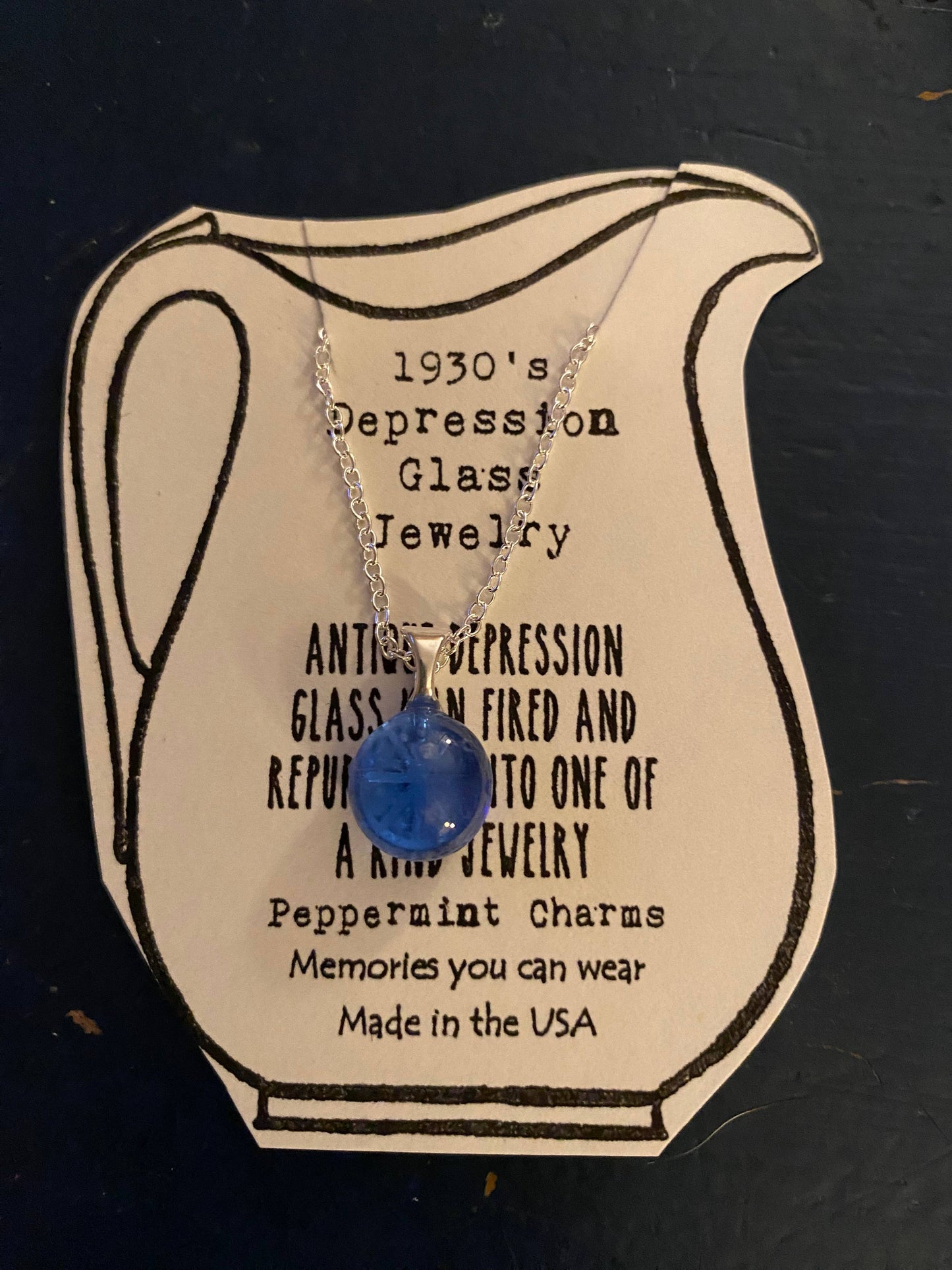 Cobalt Blue Depression Glass Necklace