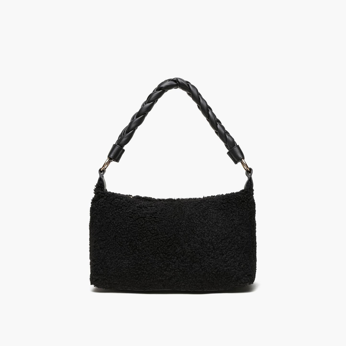 Black Faux Fur Braided Shoulder Bag
