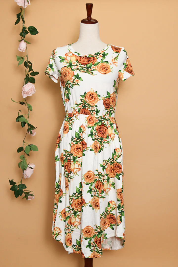 Ivory Floral Pocketed Dress