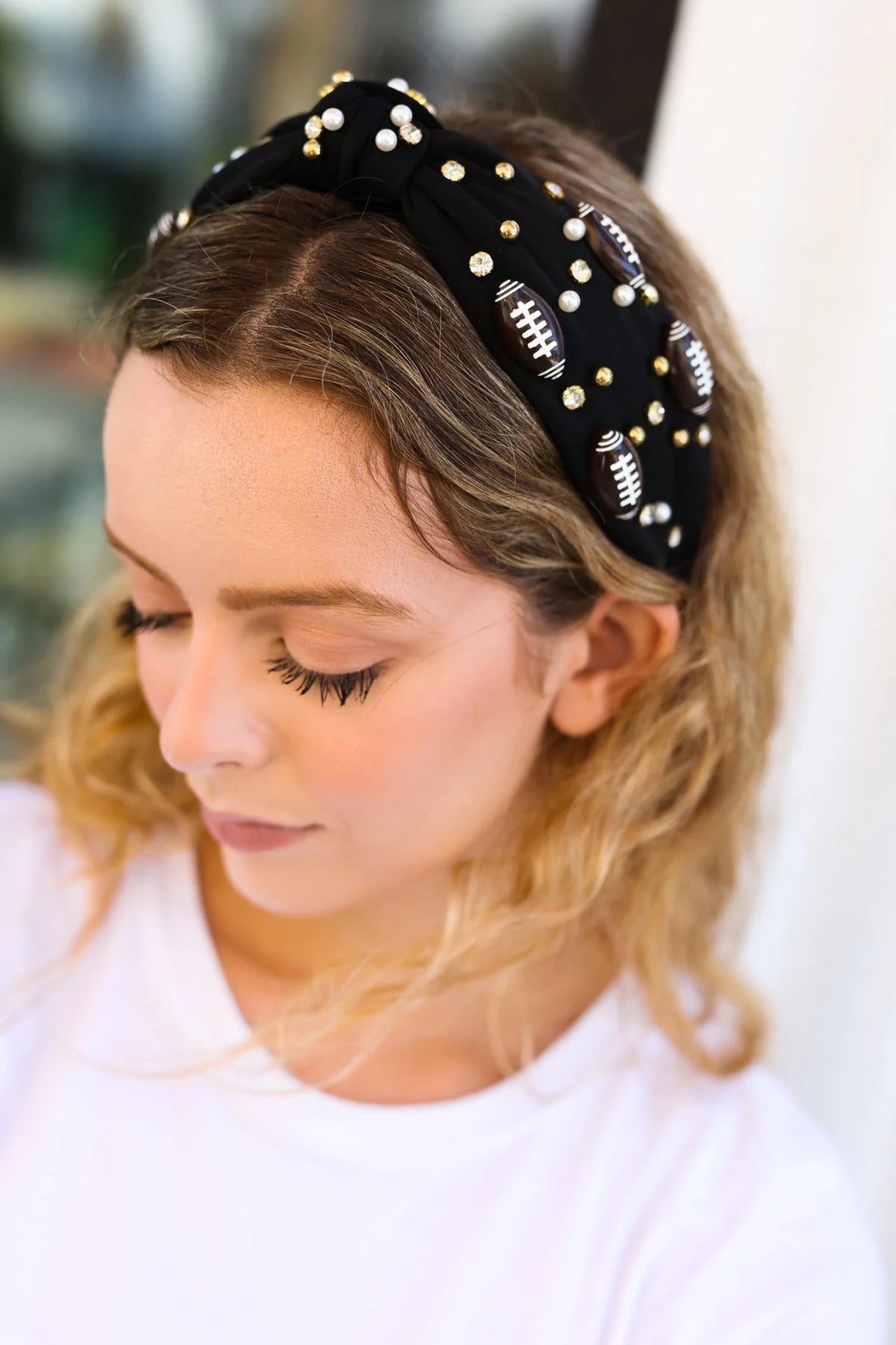 Black Stone & Gem Football Headband