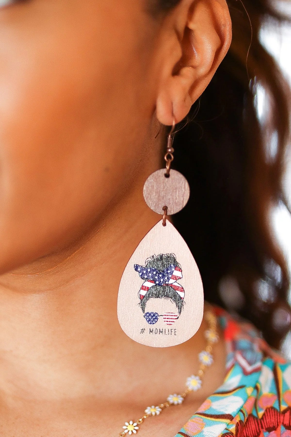 USA "Mom Life" Wooden Earrings