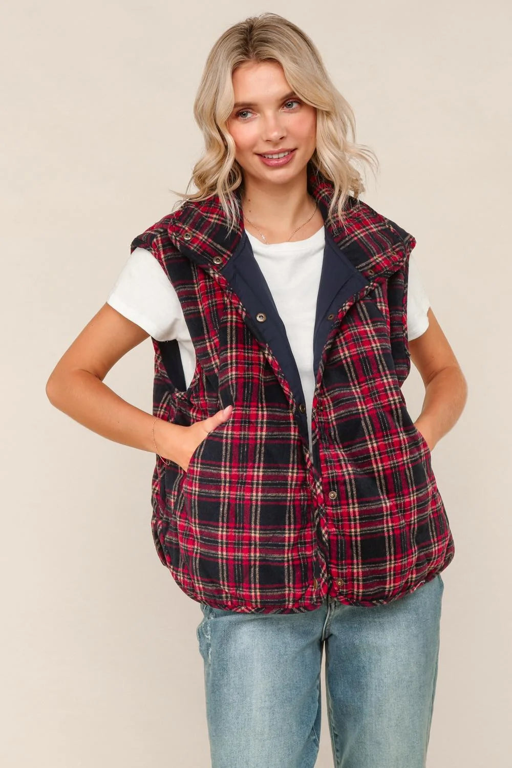 Navy & Red Plaid Vest