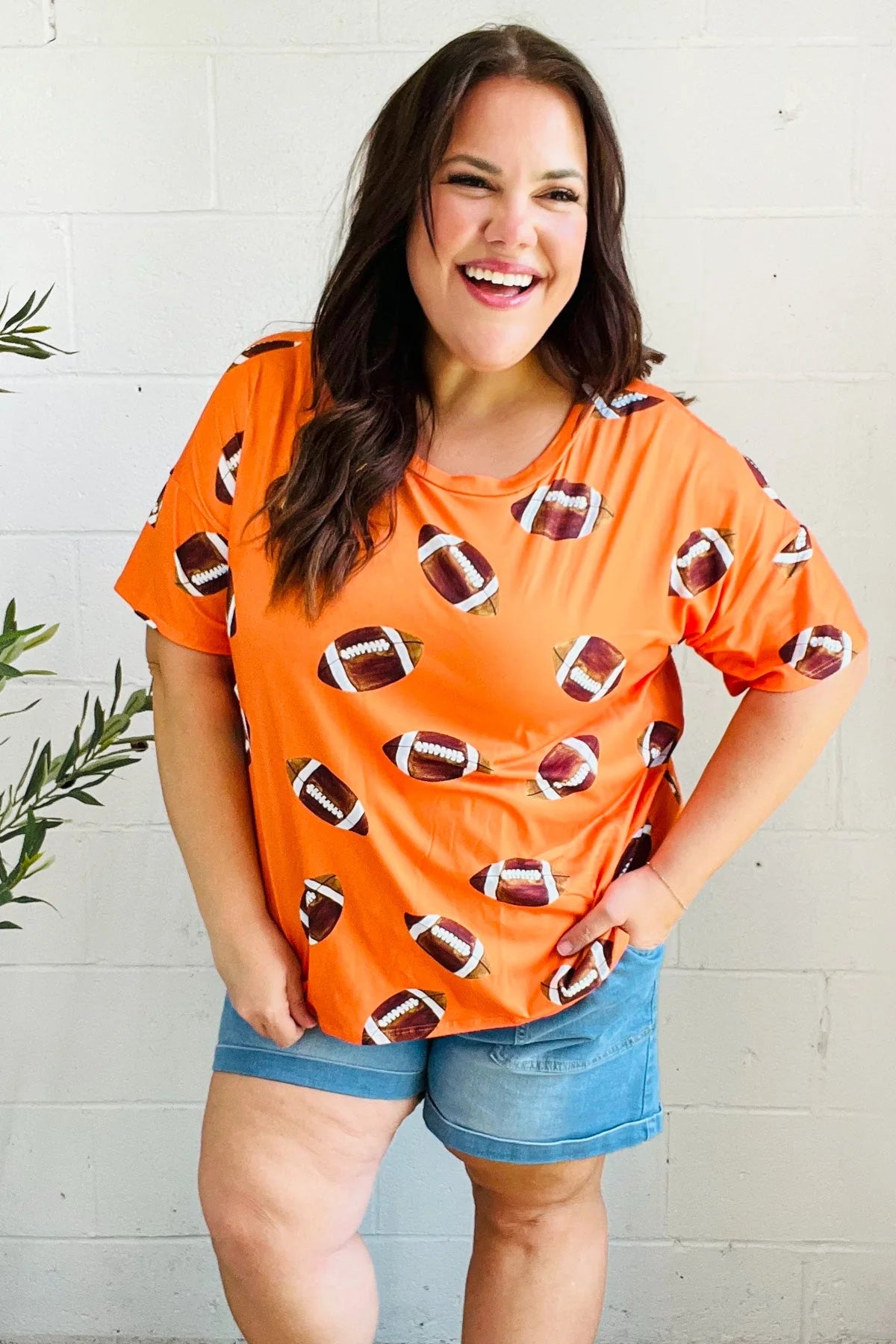 Orange Football Print Top
