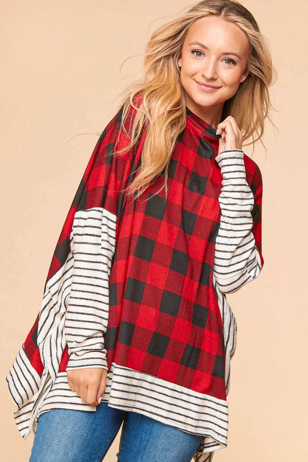 Plaid Stripe Poncho Top