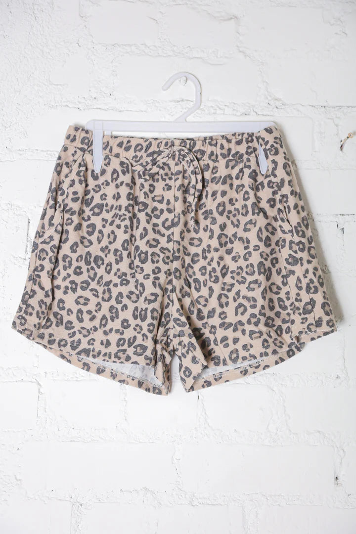 Taupe Animal Print Pocketed Shorts
