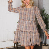 Taupe Plaid Tiered Dress