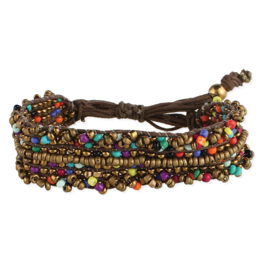 Boho Bronze & Multi Color Bead Pull Bracelet