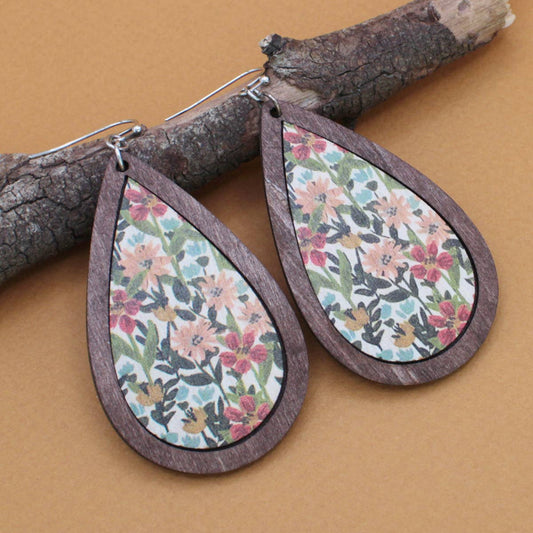 Colorful Posy Wood Teardrop Earrings