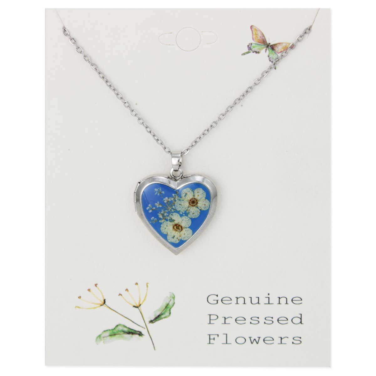 Blue Dried Flower Silver Locket Necklace