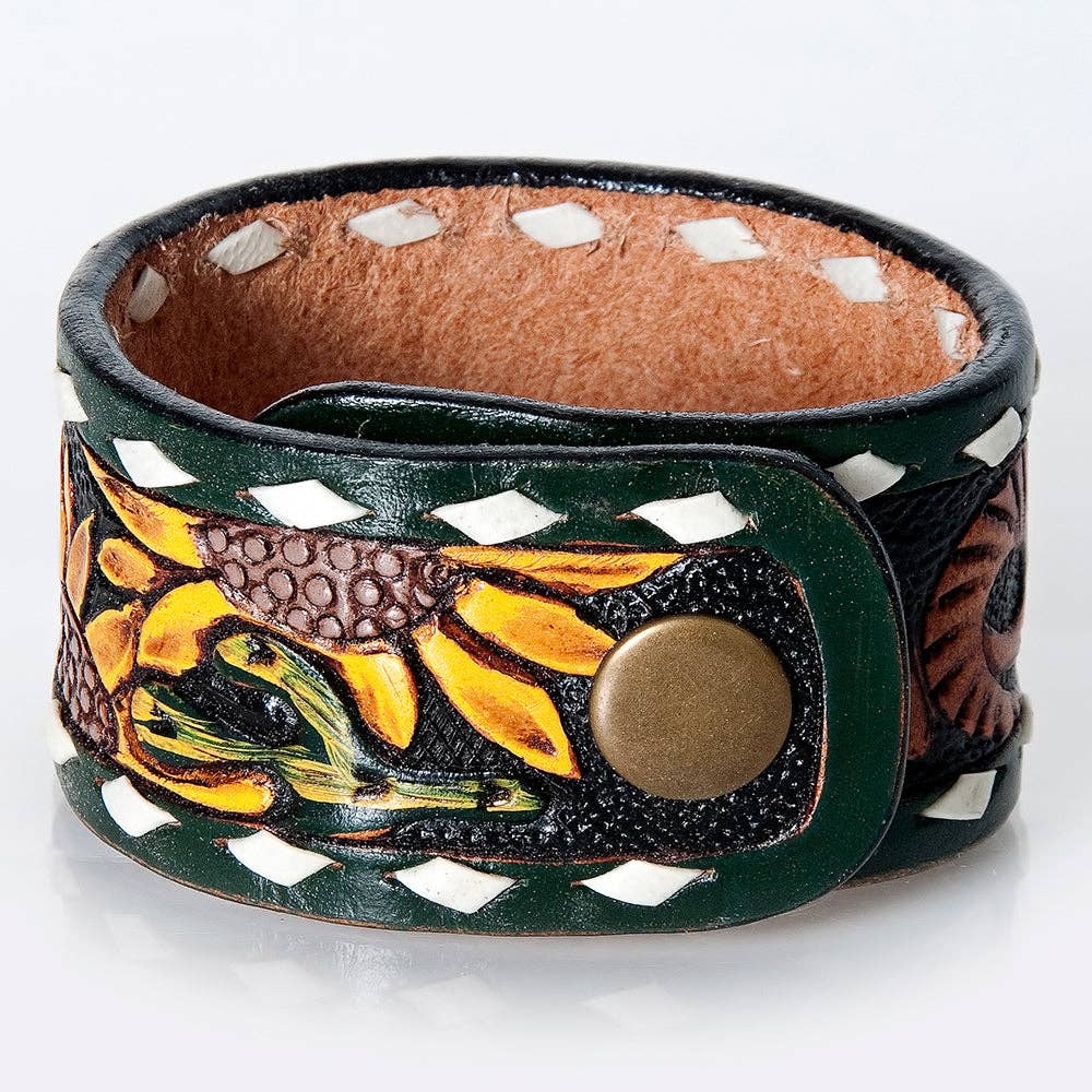 Green Sunflower Genuine Leather Bracelet