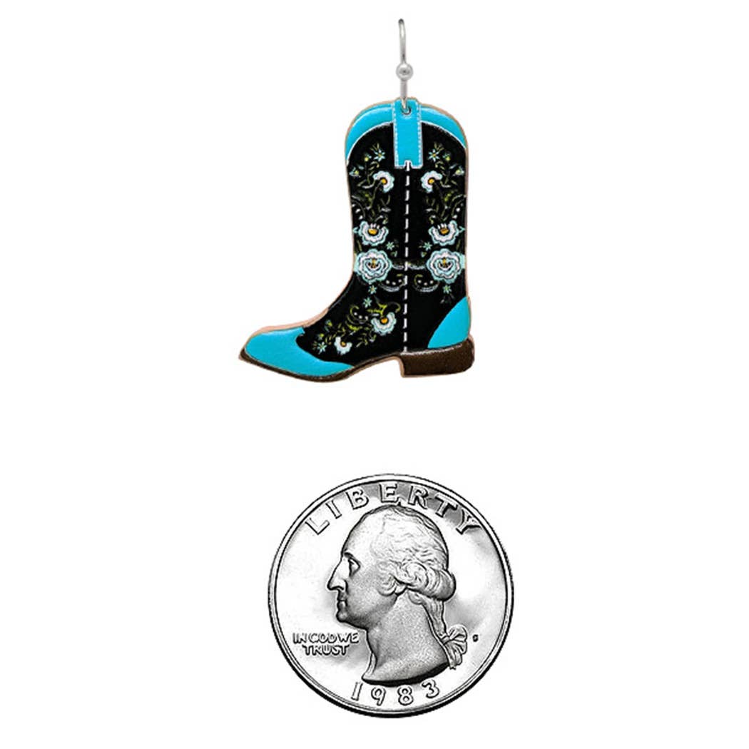 Floral Cowboy Boots Leather Hook Earrings